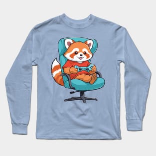 adorable Red Panda playing video game aesthetic Long Sleeve T-Shirt